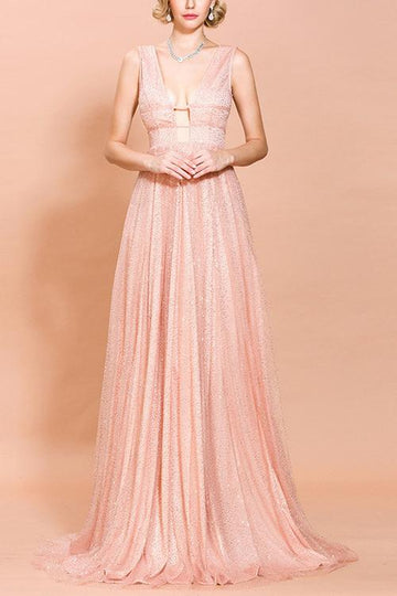 Pink Sequined Long Ball Dress